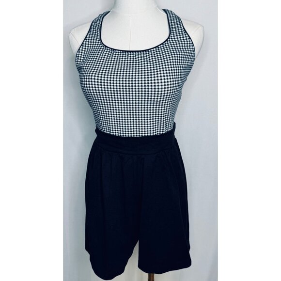 Jantzen Black Gingham One-Piece Swimsuit Size 12 Retro 80s 90s USA Modest - Picture 1 of 8